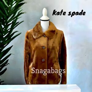 KATE SPADE NWT WARM GINDER BREAD SHORT FAUX  FUR COAT JACKET EXTRA SMALL